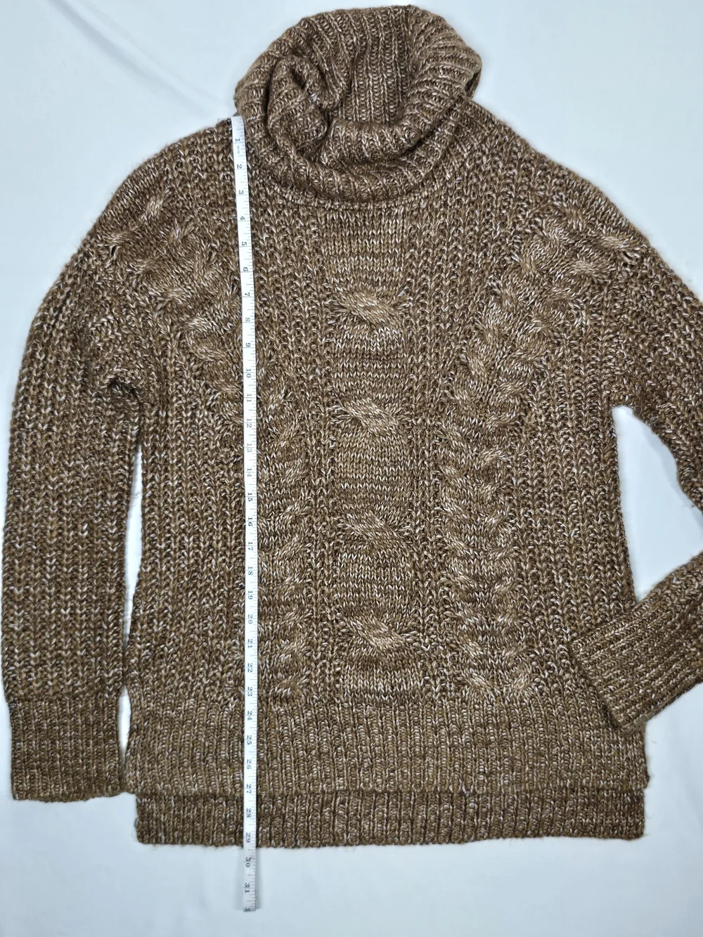Universal Thread Brown Marled Chunky Cable Knit Cowl Neck Sweater Medium - Picture 2 of 9